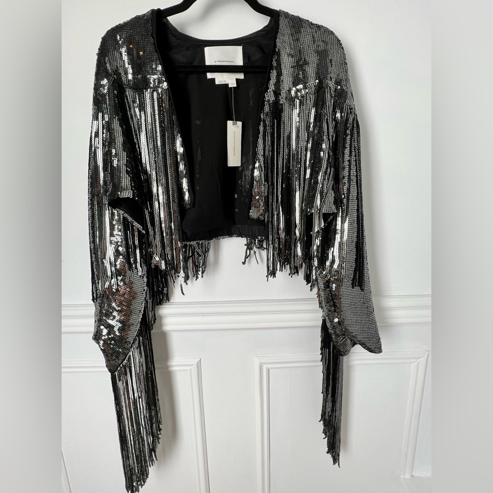 Sold out Anthropologie sequined Fringed kimono jacket color XS